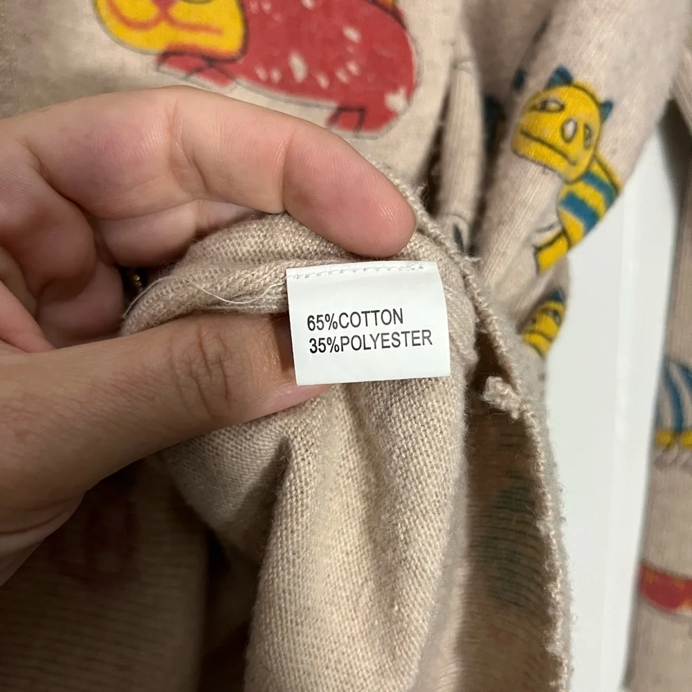 Whimsical Cat Print Crewneck Sweater - Beige - Picture 8 of 10